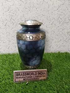 Brassworld India Urna de cremación para adultos Azul nublado con hojas de plata Suministros funerarios de calidad grabados - Product Image 5
