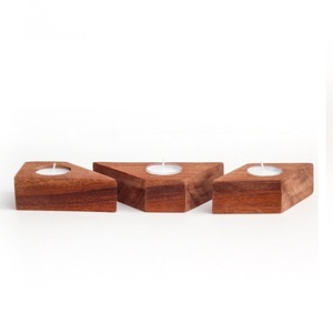 Portavelas de madera Portavelas de 3 piezas Color natural con portavelas de madera rústica Tamaño personalizado - Product Image 2