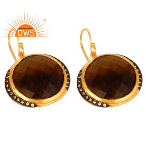 Pendientes de ojo de tigre con gancho de piedras preciosas, proveedor de joyería, amarillo, chapado en oro de 18k, Plata de Ley 925, fabricante de joyería - Product Image 2