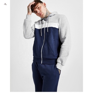 Survêtement unisexe personnalisé à capuche zippé, patchwork uni, pour la gym, le fitness, les sports d'hiver, avec impression numérique - Product Image 2