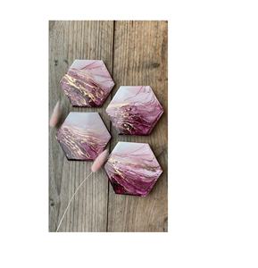 Dessous de verre en pierre de résine fait à la main tapis de tasse en résine Unique sous-verre en forme d'hexagone pour boisson chaude et froide à vendre - Product Image 1