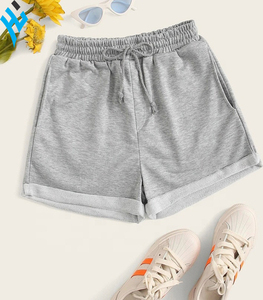 2025 nuevo diseño 100% algodón logotipo personalizado cordón cintura dobladillo enrollado venta al por mayor stock pantalones cortos de playa para dama pantalones cortos para correr - Product Image 3