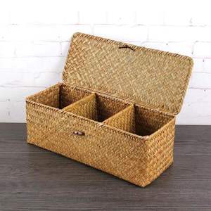 Haute qualité 100% naturel tissé à la main 3 grilles jacinthe d'eau panier de rangement Style classique pliable avec couvercle Vietnam origine - Product Image 5