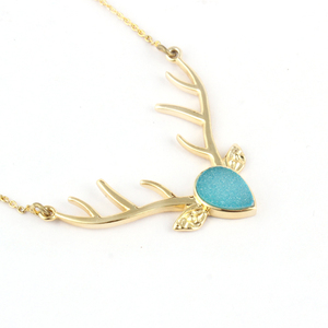 Festive Sale Pear Shape Sky Blue Sugar Druzy Deer Antler Necklace Pendant Gold Plated Link Chain Necklace Pendant Woman Jewelry - Product Image 1
