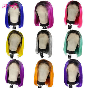 Berrysfashion <span class=keywords><strong>cabello</strong></span> brasileño Remy encaje frontal Bob pelucas 13*4 recto marrón claro encaje gris rojo azul raíces oscuras mujeres - Product Image 3