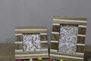 Marco de fotos con incrustaciones de madera y hueso en forma rectangular para el hogar, hotel, oficina y restaurante - Product Image 4