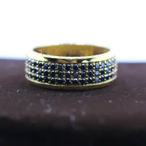 Anillo de boda de media eternidad con diamantes negros naturales de 2 quilates para hombre, banda de eternidad de diamantes de oro amarillo de 14K, anillo de hombre de 14K sólido - Product Image 1