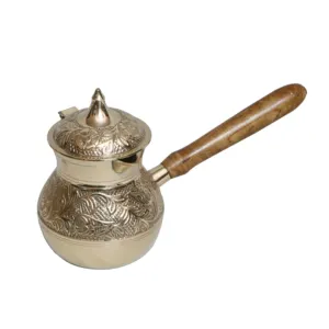 Hand Made Engraved Gift Sets Turkish Tea Coffee Pot Wooden Handle Tea Kettle Set Luxury Home Decor Handicraft Brass Gifts