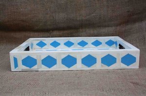 Plateau de service rectangulaire de haute qualité, fait à la main, avec motif hexagonal, incrustation d'os naturel, base en bois, pour hôtel, restaurant, qualité - Product Image 4