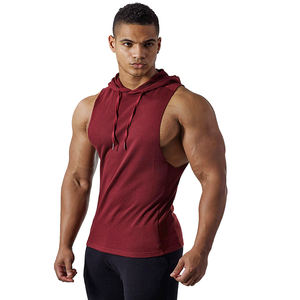 2024 nuevo estilo de algodón para hombres, capucha sin mangas para gimnasio, tejido de lana, logotipo estampado en negro puro, sudaderas con capucha de talla grande para verano - Product Image 4