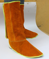 Protection des pieds et des jambes pour la soudure en cuir de vachette, imperméable, ignifuge, anti-rayonnement, isolant thermique, résistant à l'usure, avec élastiques
