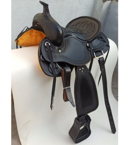 Selle de cheval en cuir Western Bull usinée à la main noire - Product Image 2