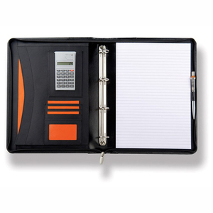 Tốt A4 Pu Da 4 Kim Loại Clip Chất Kết Dính Kinh Doanh Đen A4 Thư Mục Tập Tin PU Da Zip Thư Mục 4 Vòng Chất Kết Dính - Product Image 1