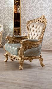 Juego de Sofás de Madera de Teca Tallada a Mano Estilo Francés, Duradero, Color y Tamaño Personalizables, Acabado Dorado y Blanco - Product Image 3