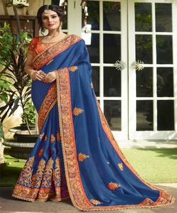 La mayoría de la selección de ropa diaria, rifa estampada, Damas Indias, mujeres, diseñadores bordados, trabajo de piedra Surat, Banarasi, seda para fiesta de boda - Product Image 2