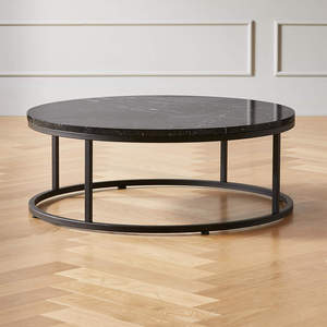 <b>Coffee</b> <b>Table</b> Wooden Top <b>Black</b> Metal Frame <b>Round</b> <b>Coffee</b> <b>Table</b> Home Decoration Living Room Furniture for Home Hotel Restaurant - Product Image 3