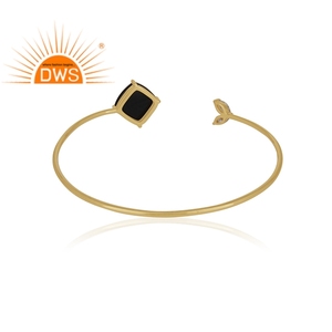 Modern Black Onyx Cz <b>Gemstone</b> <b>Bracelet</b> Gold Plated Jewelry Handmade 925 Silver Cuff <b>Bracelet</b> Wholesale - Product Image 3