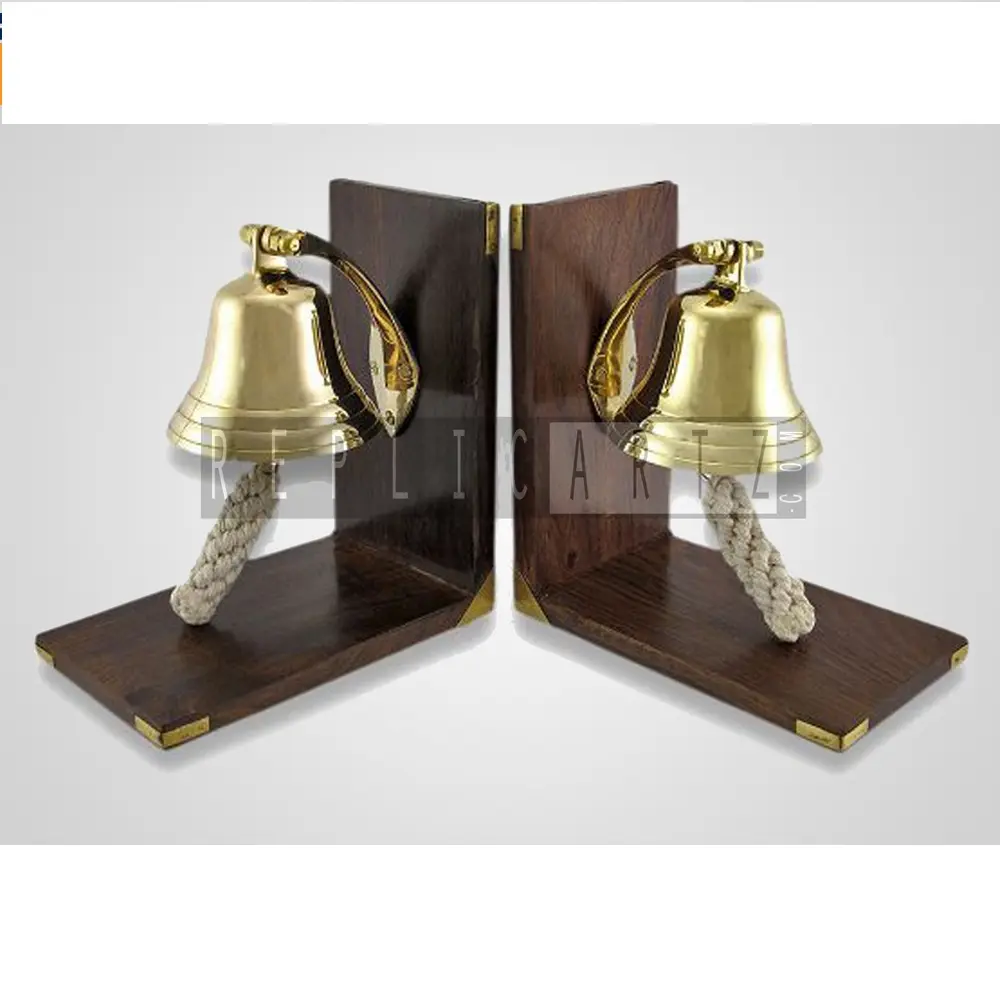 High Quality Nautical Solid Brass Wooden Bookends Bell Book Holders Nautical Gifts Home Decor Collectible