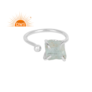Raw Aquamarine Gemstone Ring Prong <b>Set</b> <b>Silver</b> Adjustable Ring Wholesale Sterling <b>Silver</b> Jewelry Supplier Vintage Collection - Product Image 1