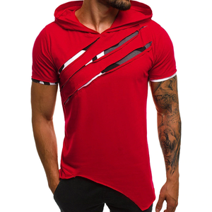Camiseta para hombre, ropa de calle, moda 2021, oferta de verano, informal, patchwork, ajustada, manga corta, con capucha, 100% algodón, a rayas, Z4 - Product Image 1