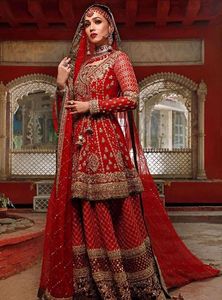 Élégant 2021 nouvelle Kurta de mariée avec Lehenga belle ornée de perles de verre cristal pierre Resham travail en soie - Product Image 2
