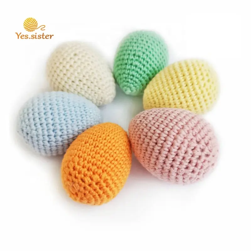 Wholesale Handmade Kitchen Decor Play Food Plush Toy Colorful Crochet Easter Eggs