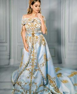 Elegante vestido Kaftan largo hasta el suelo con bordado pesado para damas de honor, bodas y fiestas - Product Image 1
