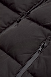 Custom Logo <b>Men's</b> Hooded Puffer Jacket Solid <b>Black</b> Windproof Polyester Winter Casual Zipper Closure Thick Quilted Regular Fit - Product Image 6