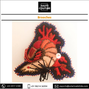 Broche con diamantes de imitación e hilo de seda para mujer, broche con estampado de gambas y Coral, bordado a mano, con Pin trasero - Product Image 6