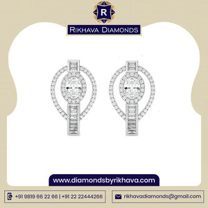 Pendientes de oro blanco de 14 quilates redondos de oro antiguo para mujer de alta calidad con diamantes, joyería a buen precio - Product Image 2