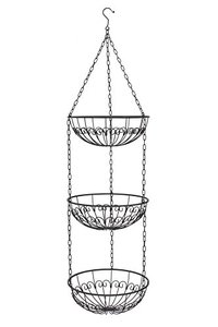 Cesta de mimbre de Metal para fruta, cesta colgante de jardín al aire libre de 3 niveles, para colgar en la pared de flores, cesta de mimbre para plantas - Product Image 5