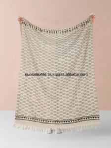 Diseñador indio 100% algodón bloque impreso tejido flecos tiro Boho Hippie hecho a mano para exterior decorativo vida ecológica - Product Image 6
