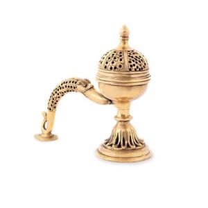 Quemador Bakhoor de incienso de latón de diseño atractivo con mango Quemador Oud de color dorado del fabricante en India - Product Image 1