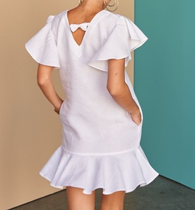 Robe Courte Formelle en Lin et Coton Brodé pour Femme, Col Rond, Manches Courtes, Respirante, Tendance 2025 - Product Image 4