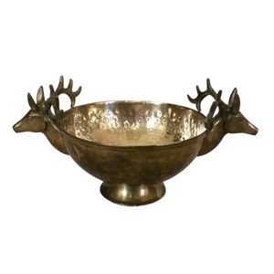 Bol à fruits décoratif en aluminium avec finition nickelée forme ronde de haute qualité avec deux poignées en forme de cerf pour servir - Product Image 6