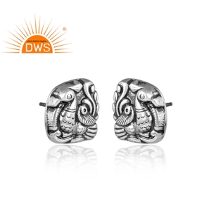 Pendientes de tuerca de plata Tribal, joyería de diseño hecho a mano al por mayor de pavo real, proveedor de joyería - Product Image 2