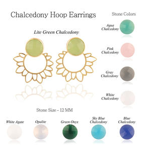 Pendiente de aro redondo con facetas de Calcedonia para mujer, joyería de 12mm, hecho a mano, regalo de boda - Product Image 2