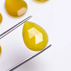 พลอยคาลซิโดนีลูกแพร์สีเหลืองตัดอัญมณีหลวมสำหรับทำเครื่องประดับอัญมณีทรงหยดน้ำตาควอตซ์มะม่วงตัดหลวม