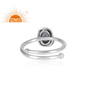 Iolite-Anillo de plata de primera ley con tachuelas para mujer, sortija ajustable, plata esterlina 925, oxidado, Natural - Product Image 4