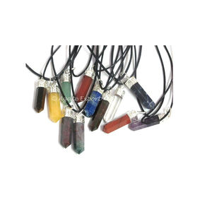 Mezcla de colgante de piedras preciosas con cordón de cuero, compra de colgantes curativos de piedras preciosas - Product Image 1