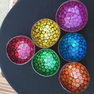 Bol de coco artisanal du Vietnam en laque, vente en gros, vaisselle colorée de décoration, bol de coco fait à la main - Product Image 3