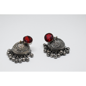 Pendientes de aro tipo jhumka ghungro de latón con incrustaciones de piedras, estilo indio, imitación plata, a la última moda, venta al por mayor, para mujeres y niñas. - Product Image 2