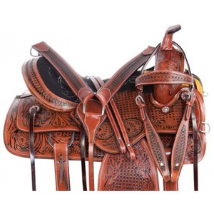 Juego de tachuelas de sillín de caballo occidental de cuero Premium para carreras de barriles para montar en inglés - Product Image 1