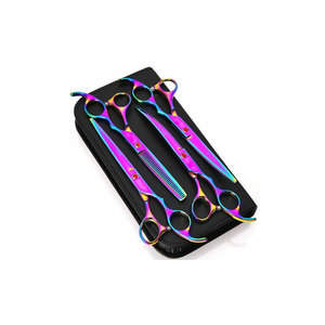 Professional Hair Cutting and Pet <b>Dog</b> <b>Grooming</b> <b>Kit</b> Ceramic Handled Curved Straight Scissors with Comb Beauty Shears Set - Product Image 1