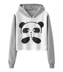 Dernier modèle de sweat à capuche court pour femmes grande taille, streetwear d'hiver, 100% coton, molleton gris, anti-froissement, anti-rétrécissement, tricoté, écologique - Product Image 4