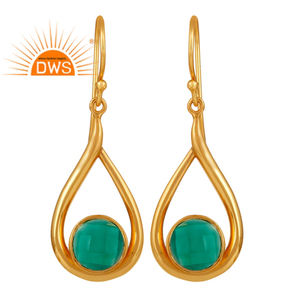 ต่างหูเงินแท้ 925 ชุบทองคำ 18k ประดับพลอยออนิกซ์สีเขียวสวยงาม คอลเลคชั่นคลาสสิกจากผู้ผลิตเครื่องประดับ - Product Image 1