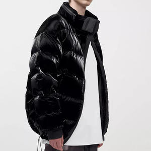 Blouson noir à capuche, en cuir noir, bulles, pour hommes, hiver - Product Image 6