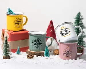 PYD Life Caneca esmaltada de sublimação para presente de Natal Preço de atacado caneca de acampamento personalizada com estampa colorida com logotipo