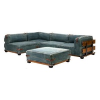 Conjunto de Sofá Seccional en Forma de L Levi Denim |   Sofá Esquinero con Estructura de Madera Industrial |   Apartamento Modular Hecho a Mano Estilo Loft Vintage