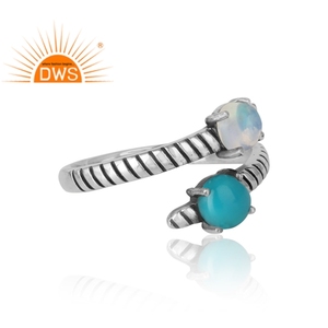 Handmade Sterling Silver Adjustable Ring Ethiopian Opal Turquoise Gemstone Ring Oxidized Jewelry Manufacturer - Product Image 3